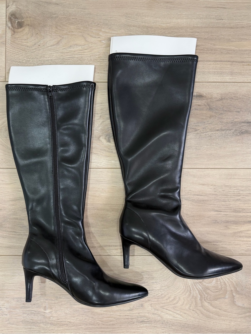 a new day Black Knee-High Pointed Toe Kitten 3” Heel Boots